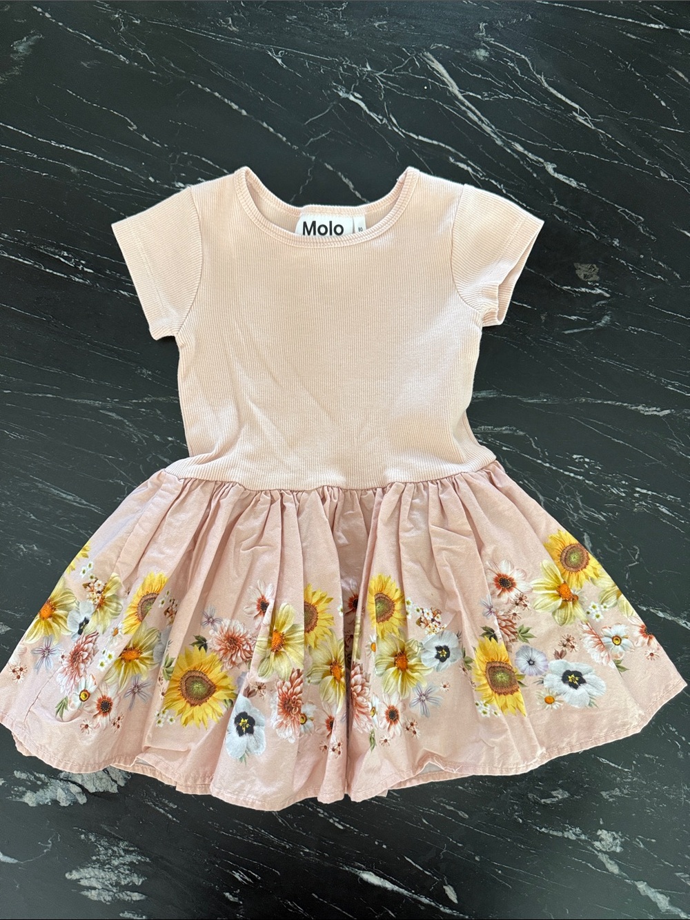 Molo Blush Pink Sunflower Floral Skater Dress